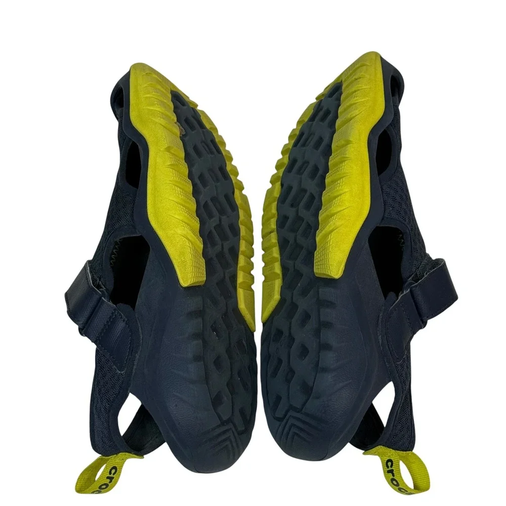 Crocs Swiftwater Mesh Deck Sandals Men 8 Navy Blue Lime Green 205289 Water Shoes
